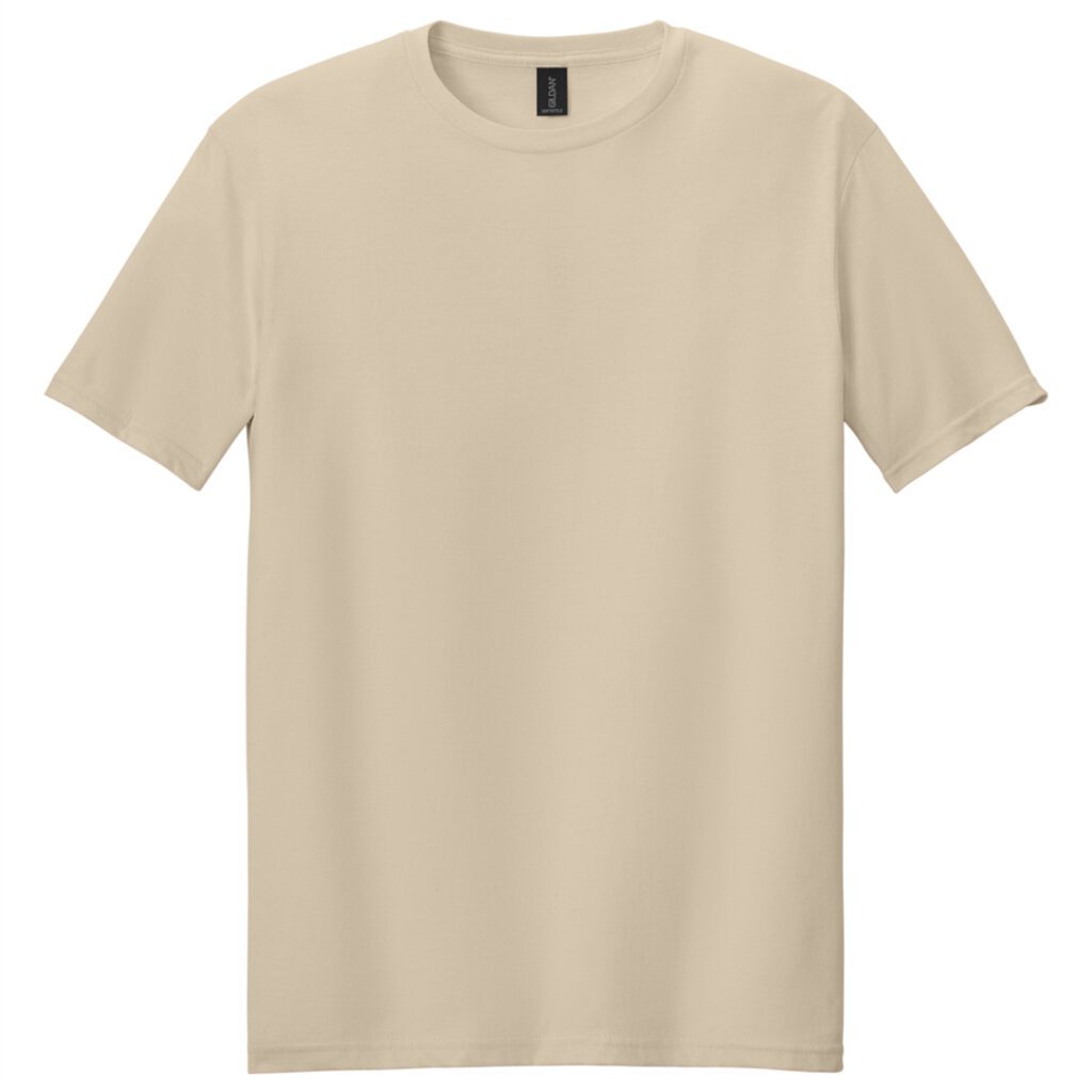 Beige short-sleeve t-shirt on white background.