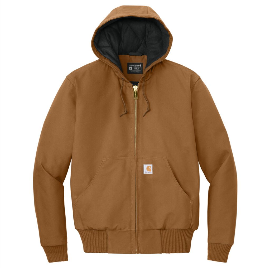 Brown hoodie with front pockets and zipper.