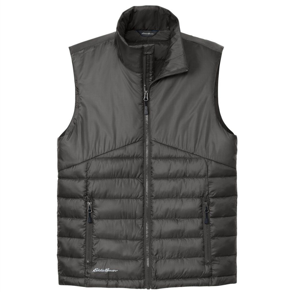 Green lightweight puffer vest with zipper.